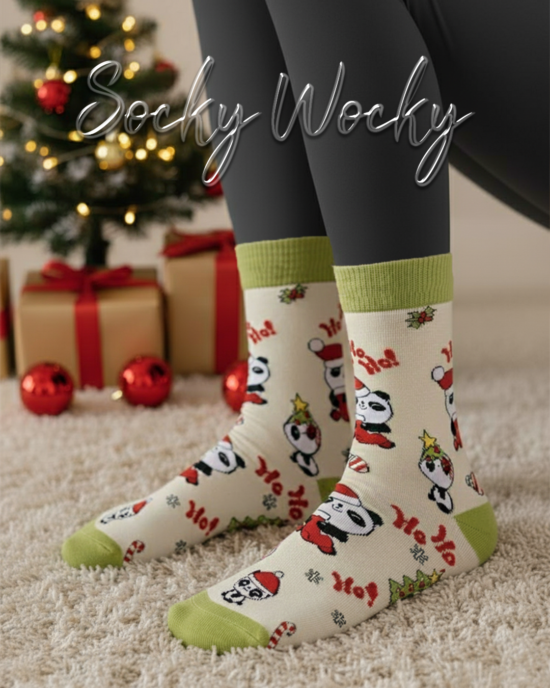 Calze Ho Ho Ho Panda Edizione Animali di Natale